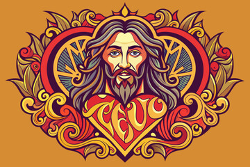Art Nouveau Jesus typography in a heart design.