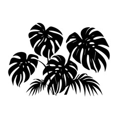 Simple black silhouette SVG of a Monstera plant, white background 