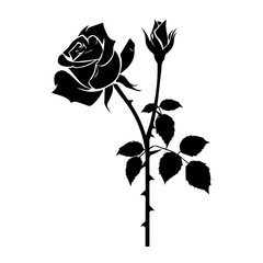 Flat Design Logo rose, Black and white, white background