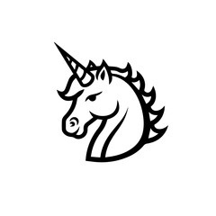 Simple black silhouette SVG of a unicorn, white background 