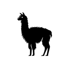 A minimalistic simple vector logo of one black lama on white background © sch_ai