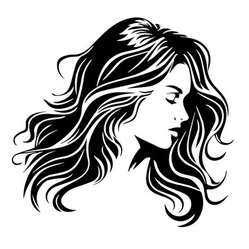 Simple black silhouette SVG of a hair dressed woman, white background 