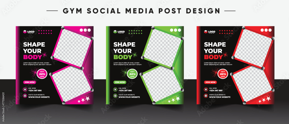 Wall mural gym, fitness, and sports social media post template design. usable for social media, banner, and web