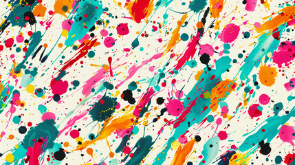 Fototapeta na wymiar Cheerful abstract pattern, vibrant cute colors, dynamic splatters, lively artistic feel