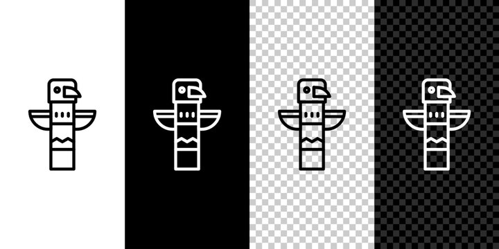 Set line Canadian totem pole icon isolated on black and white background. Vector