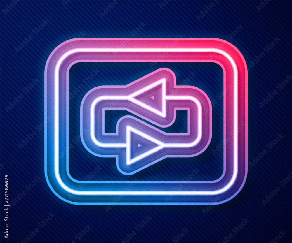 Poster glowing neon line repeat button icon isolated on blue background. vector