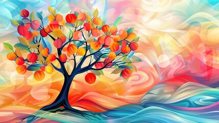 Elegant colorful with vibrant apple tree illustration background