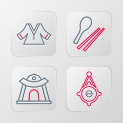 Set line Korean lantern, temple, Food chopsticks and Kimono icon. Vector