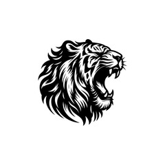 Vector logo of a roaring tiger. black and white illustration of a hissing big cat.