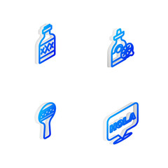 Set Isometric line Tequila bottle with lemon, , Maracas and Hola icon. Vector © vector_v