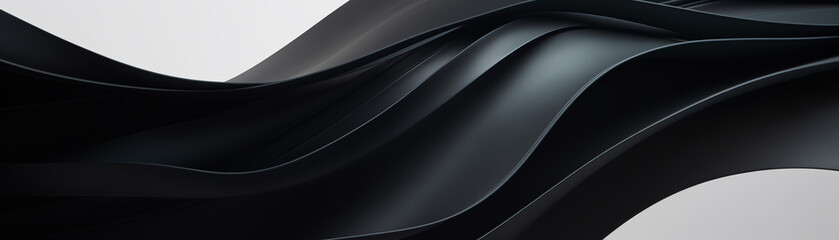 An elegant abstract of silky black fabric undulating in smooth waves, creating a sense of luxury and fluid motion. Sleek Black Fabric Waves in Abstract Design