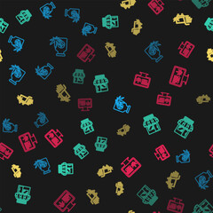 Set line Medical bottle with marijuana, Marijuana and cannabis store, Shopping cart and Online buying on seamless pattern. Vector