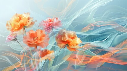 Fototapeta na wymiar vibrant bouquet of flowers against an abstract, flowing background. decorative backgrounds