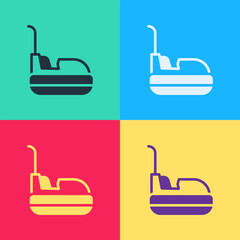 Pop art Bumper car icon isolated on color background. Amusement park. Childrens entertainment playground, recreation park. Vector