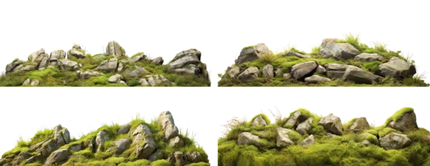 Fototapeten Set of moss-covered rocks in natural settings, cut out © Yeti Studio