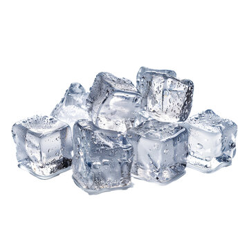 Stack of melted ice cubes on transparent background