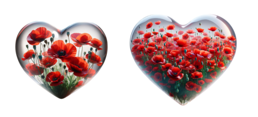 3d realistic pink flower glass heart icon set isolated on a transparent background.