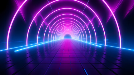 Pink and blue neon tunnel background.