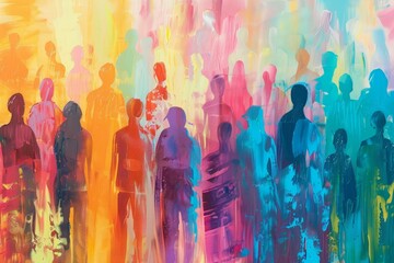 Abstract Crowd of Colorful People, Concept Illustration of Diversity and Unity, Digital Painting - obrazy, fototapety, plakaty