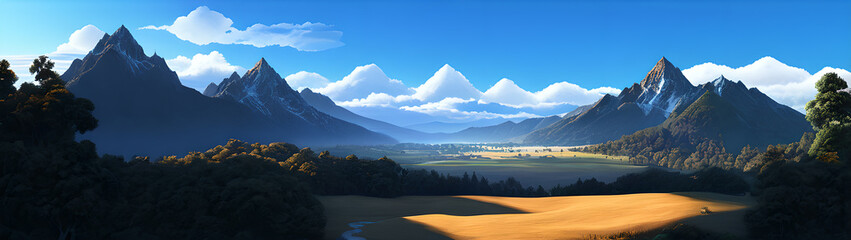 Illustration of pastel mountains in beautiful scenery. Scenic mountain landscape.