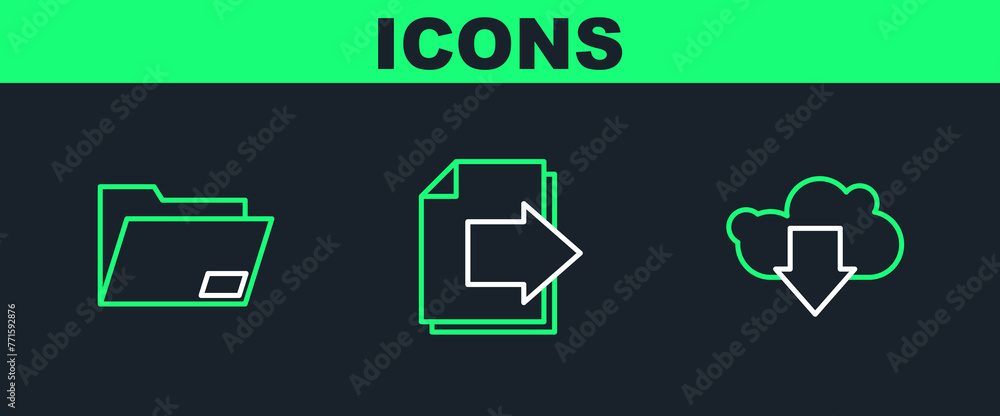 Poster set line cloud download, document folder and next page arrow icon. vector