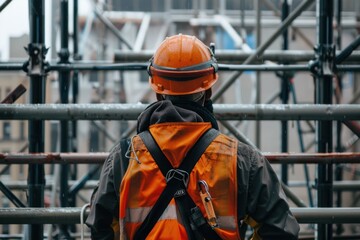 Construction worker in orange equipment