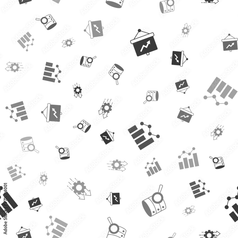 Poster set board with graph, server, financial growth and time management on seamless pattern. vector