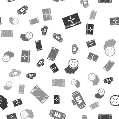 Set Laptop, Virtual reality glasses, Head hunting concept and Portable video game console on seamless pattern. Vector