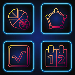 Set line Mathematics function cosine, Open book, Equation solution and Geometric figure Sphere. Gradient color icons. Vector