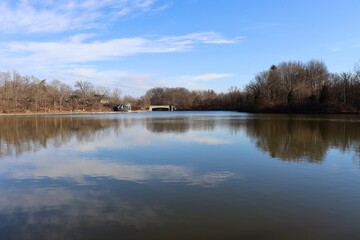 The quiet lake in the country on a sunny day.