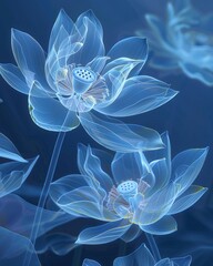 A detailed view of a flower against a blue backdrop