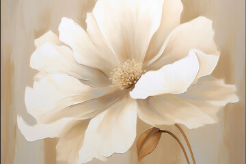 Oil painting of white flower, large white petals on beige background