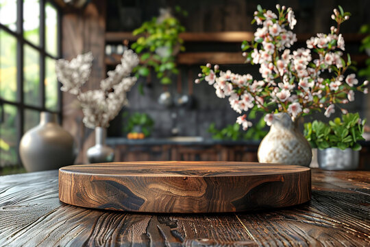 dark empty wood podium placed on the kitchen table
