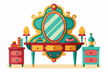 Awesome dressing table design colorful vector on white background.