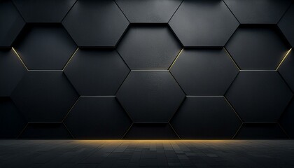 Sleek Geometry: Black and Gray Wall Adorned with Hexagonal Shapes