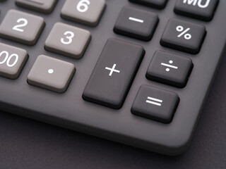 A close up shot of the operator buttons of a calculator.