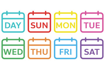days of week in the weekly calendar, date and time calendar for planning