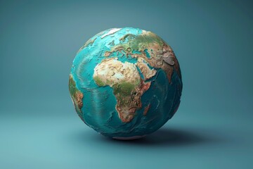 3D render of globe adorned with world map, set against blue background, offering stunning aerial perspective of Earth's surface an ideal icon design for social media platforms.