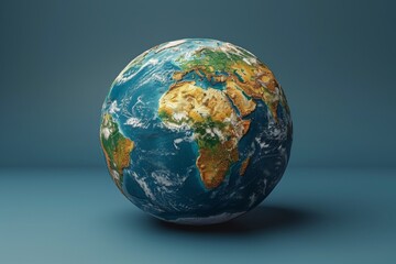 3D render of globe adorned with world map, set against blue background, offering stunning aerial...