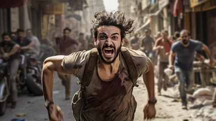 Foto op Plexiglas screaming man running in the streets  © fraudiana