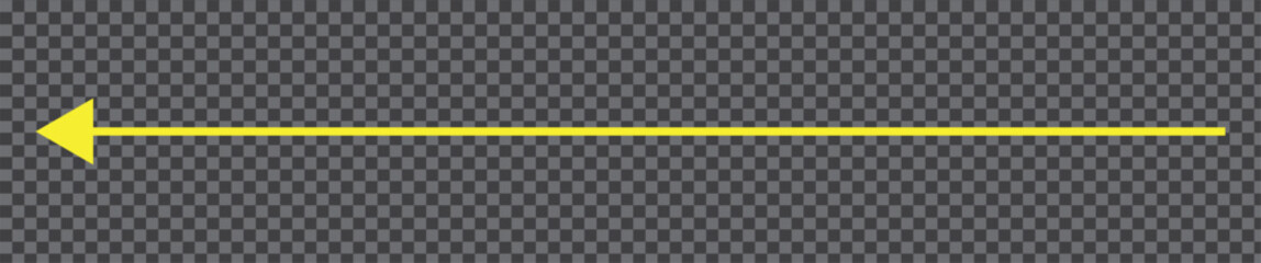 Yellow long arrow to the left. Straight long arrow, left thin line, yellow cursor, horizontal element, thick pointer vector icon isolated. 11:11