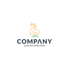 Wave logo with palm tree and sun