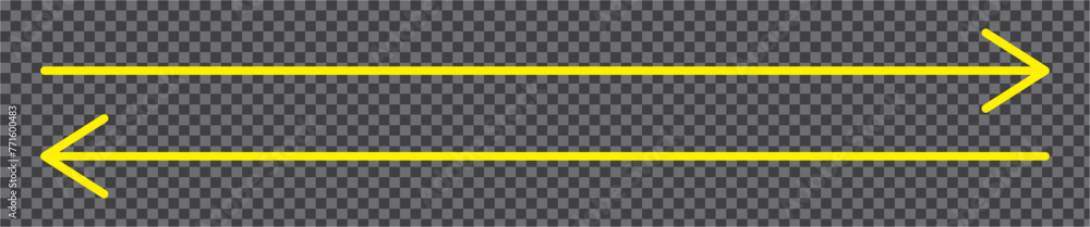 Poster horizontal dual thin long straight double ended arrow. yellow color pointer, direction, position sym