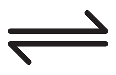 Horizontal dual two sided straight arrow. Dual arrow. Two Opposite Arrows. Black double arrow pointing both sides, right and left.