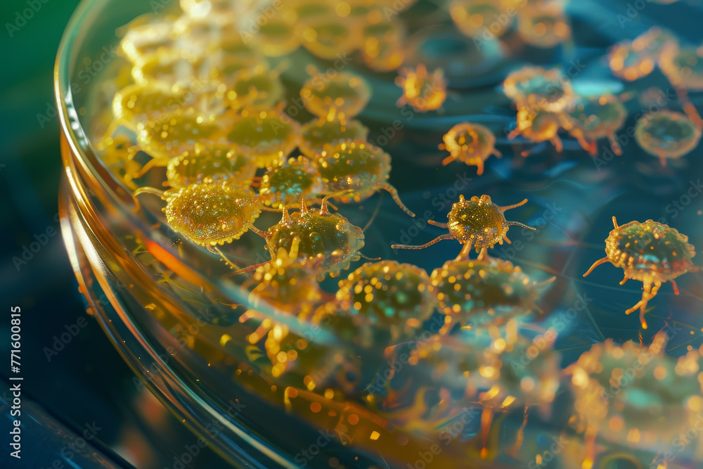 Aufkleber a close up of a glass slide with many small yellowish objects on it