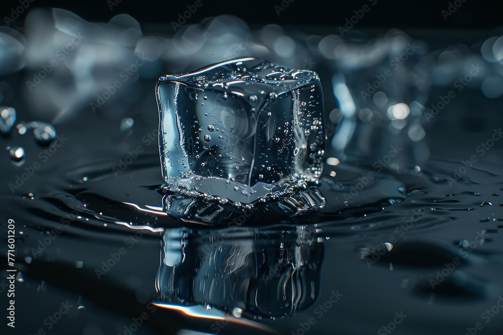 Poster a cube of ice is floating in a pool of water