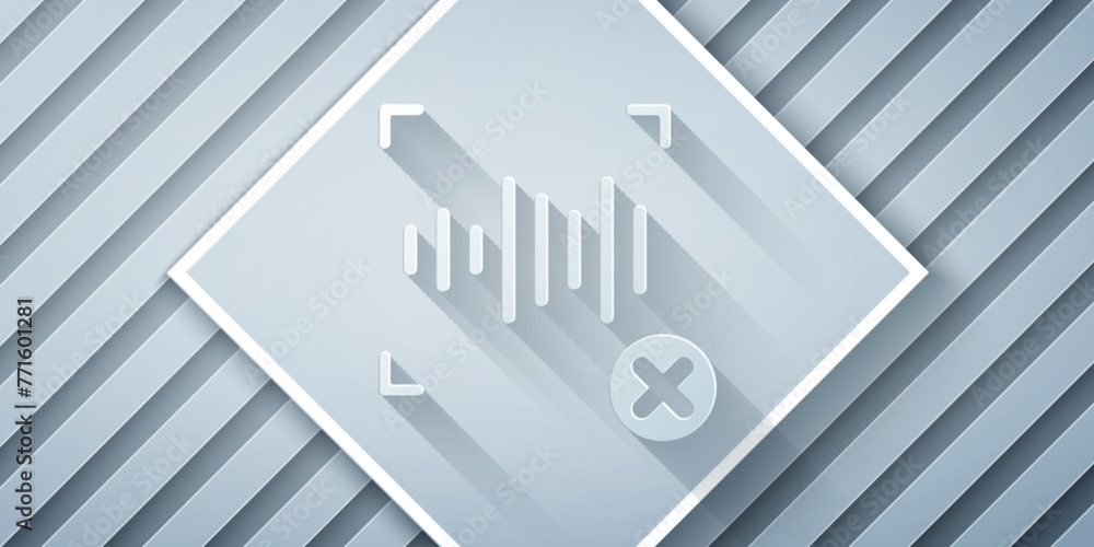 Poster paper cut rejection voice recognition icon isolated on grey background. voice biometric access authe