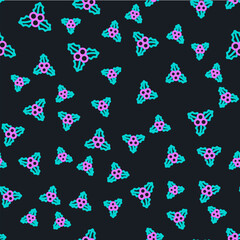 Line Branch viburnum or guelder rose icon isolated seamless pattern on black background. Merry Christmas and Happy New Year. Vector