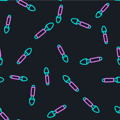 Line Silver spoon icon isolated seamless pattern on black background. Cooking utensil. Cutlery sign. Vector