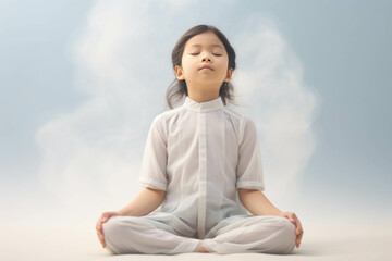 Fototapeta na wymiar Healthy meditation children practicing yoga calm the brain increasing awareness and mindfulness concept